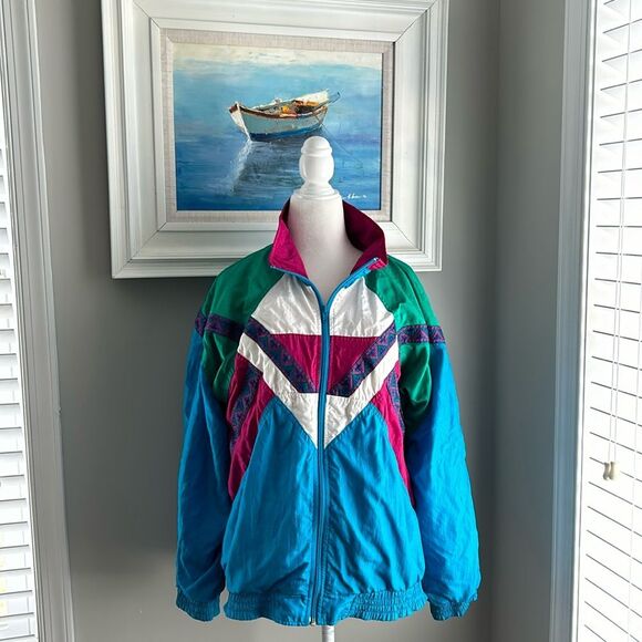Vintage Bocoo 80s 90s Windbreaker Abstract Embroidered Jacket Small - Picture 1 of 11